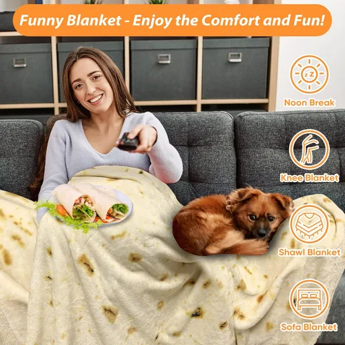 Miniatura 5 de HDFK Manta de Tortilla Tamaño Adulto Beige Amarillo de Doble Cara Throw Taco Mantas de Comida Realista Ligeras de Franela de Forro Polar Elefante