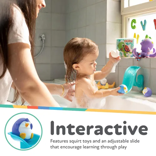 Miniatura 3 de Nuby Penguin Slide - Juego de juguetes de baño con 4 chorros de baño, juguetes de baño para bebés para niños y niñas de 12 meses en adelante