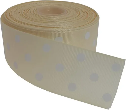 Miniatura 17 de Cinta de grogrén de lunares de 25 yardas cada rollo 100% poliéster (1 pulgada, beige)