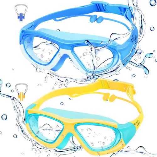 Miniatura 9 de Vvinca Gafas de natación para niños de 3 a 12 años, diseño mejorado 2024 con tapón para la oreja y la nariz, visión amplia, antivaho sin fugas