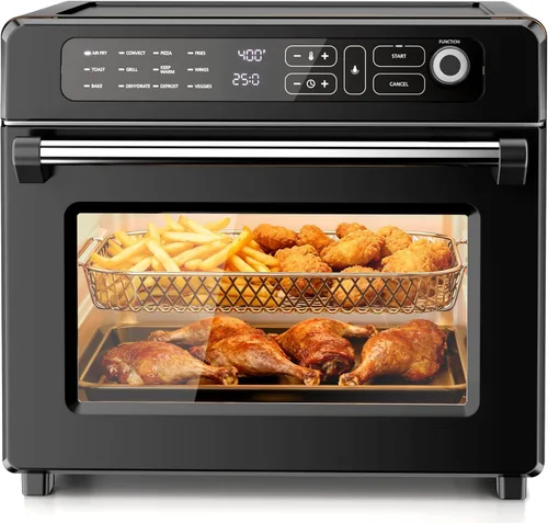 Kismile Combo de horno tostador de freidora de aire de 25 cuartos de galón, horno de convección de encimera grande 12 en 1, 70 a 450 ℉, hornear,