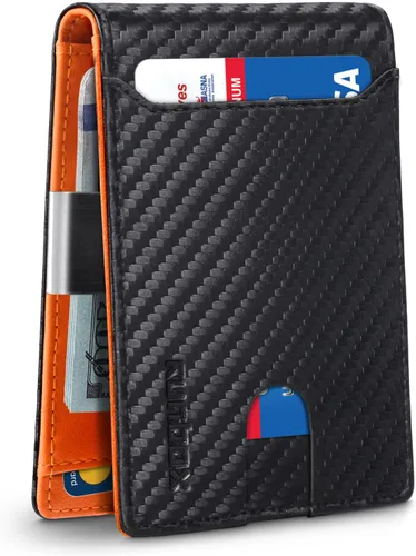 RUNBOX - Carteras delgadas para hombre, cartera de piel con pinza para el dinero, cartera de bolsillo frontal con bloqueo RFID, tarjetero