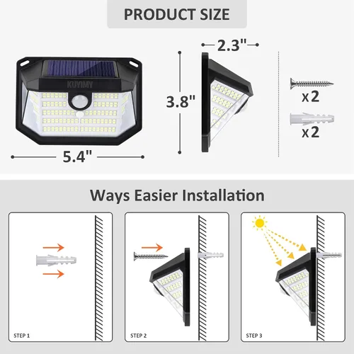 Miniatura 7 de Luces solares para exteriores, 230 LED con sensor de movimiento y 3 modos, impermeabilidad IP65, luz de ángulo amplio de 270°, luces de pared