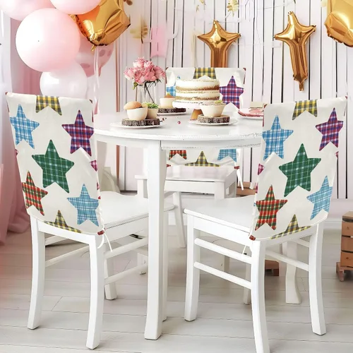 Miniatura 5 de Cartoon Checkered Plaid Star Beige Decorative Chair Cover for Dorm Desk Chair for Wedding Banquets Soft 19.7x23.6in Chair Slipcovers Covers
