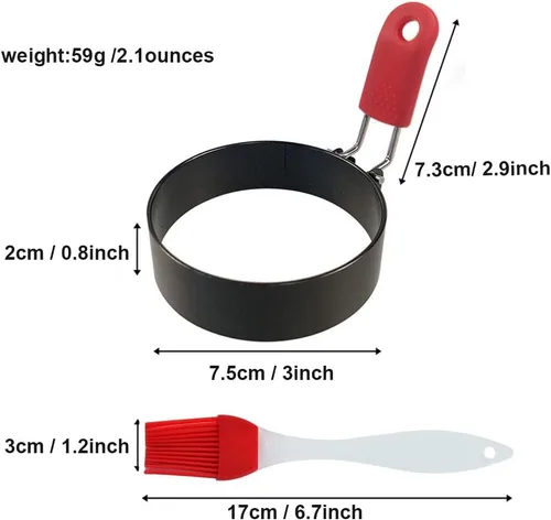 Miniatura 4 de Anillos para huevos de acero inoxidable de 3 pulgadas para Egg McMuffins, paquete de 4, moldes para huevos para freír huevos, anillo para mini Rojo