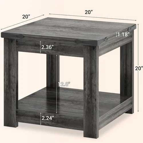 Miniatura 2 de Homieasy Mesa auxiliar, mesa auxiliar cuadrada de 20 x 20 pulgadas para sala de estar, mesa decorativa grande de madera con estante de Roble gris