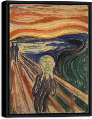 Wieco Art Arte enmarcado El grito de Edward Munch pinturas famosas reproducción abstracta lienzo impresiones obras de arte para decoración de pared,
