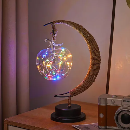 Miniatura 16 de Lámpara lunar encantada, lámpara LED colgante de luna, luz nocturna conmemorativa, adorno de Navidad para el hogar (manzana morada)