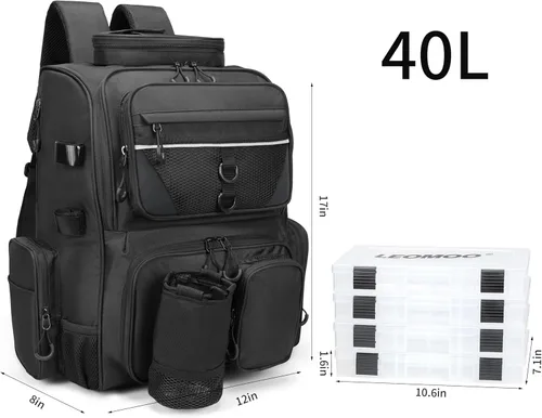 Miniatura 6 de Fishing Tackle Backpack With Rod Holders, Large 40L Fishing Backpack for Camping, Hiking