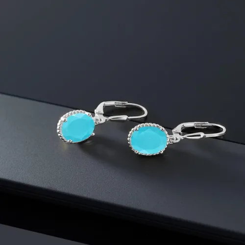 Miniatura 146 de Gem Stone King Aretes colgantes de gota para mujer, plata de ley 925, piedra natal ovalada de 0.354 x 0.276 in, joyería fina, regalos para ella