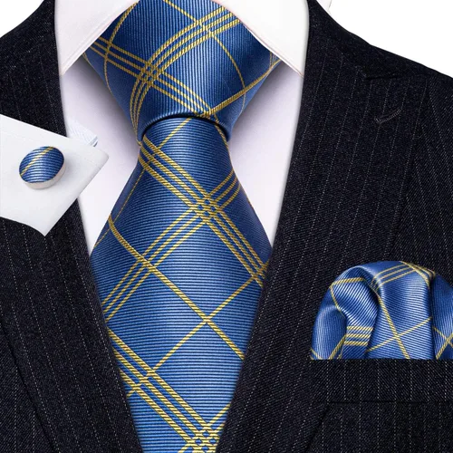 Miniatura 233 de Barry.Wang Juego de corbatas para hombre, corbata de seda a rayas, tejido a cuadros, gemelos formales, negocios, boda