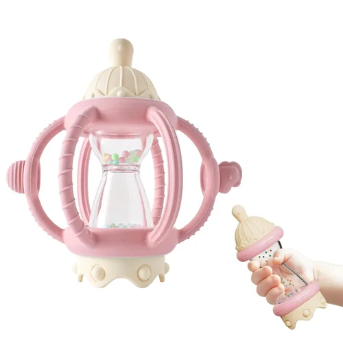 Juguetes sensoriales Montessori para bebés, mordedores de silicona para bebés de 3 a 6 a 12 meses, regalos para recién nacidos, niños y niñas (rosa)