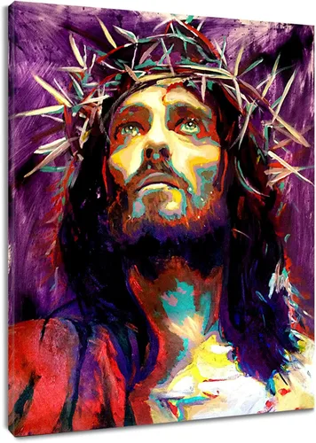 HVEST Arte de pared de Jesucristo en acuarela, retrato cristiano de Jesús, lienzo abstracto enmarcado, obra de arte moderna para dormitorio, sala de