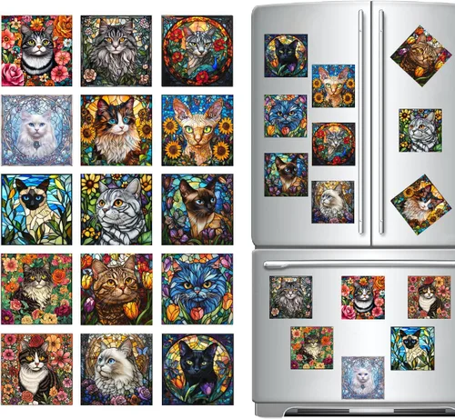 Puraikcmi Juego de 16 imanes de pintura de diamantes de gato negro, lindo imán de diamante para nevera, calcomanías para nevera para principiantes,