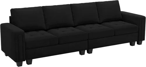 Miniatura 8 de Belffin Sofá modular de terciopelo de 4 asientos, sofá seccional de 4 asientos para sala de estar, color negro