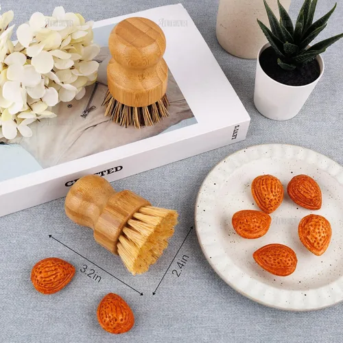 Miniatura 2 de AUEAR, Cepillo de bambú natural para fregar platos, cepillos de limpieza para ollas, cerdas de coco para sartenes de hierro fundido
