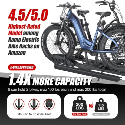 Miniatura 2 de CyberRack E2 - Portabicicletas eléctricas con rampa para 2 bicicletas, capacidad de 200 libras, soporte de plataforma plegable para automóviles