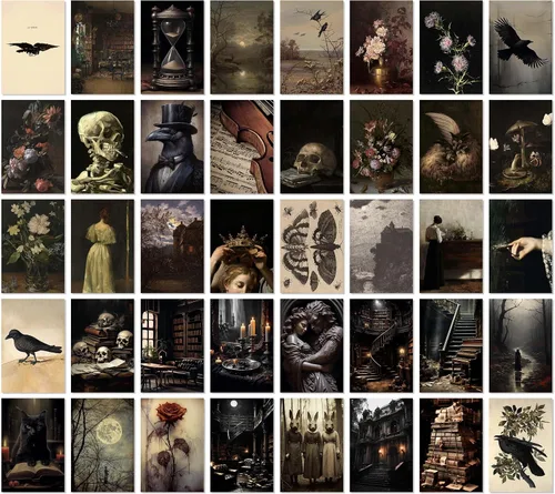 97 Decor Moody Dark Academia Decor - 40 piezas de arte gótico victoriano, impresiones artísticas de pared vintage de academia oscura, mini carteles