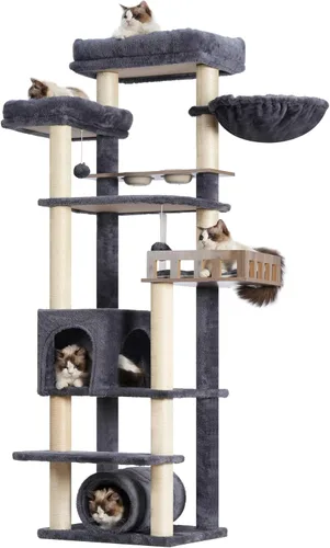Miniatura 9 de Gitelsnour Árbol para gatos con túnel, torre para gatos de interior, torre alta para gatos con condominio para gatos, estación de alimentos