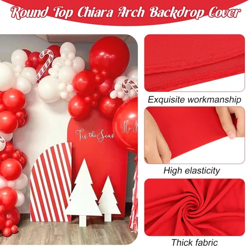 Miniatura 3 de Cubierta de arco de boda ajustable de elastano de 7.2 pies, cubierta de fondo de arco rojo con parte superior redonda para boda, fiesta
