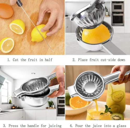 Miniatura 6 de Exprimidor de limón Exprimidor de jugo de cítricos de acero inoxidable Exprimidor para limones y limas Plateado