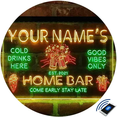 Miniatura 3 de Tazas de cerveza personalizadas para bar en casa, letrero de luz LED de neón tricolor, nombre personalizado, fecha, texto, cita, fuente verde, rojo