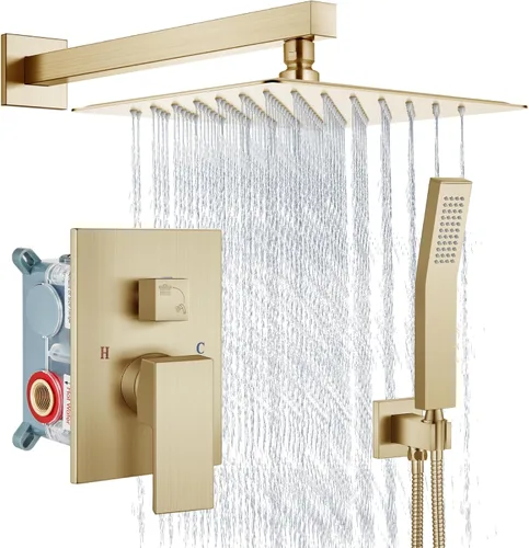 Miniatura 18 de Aolemi Sistema de ducha tipo lluvia de 12 pulgadas, cabezal de ducha cepillado Nikcel Combo Set con ducha de mano válvula de montaje en pared grifo