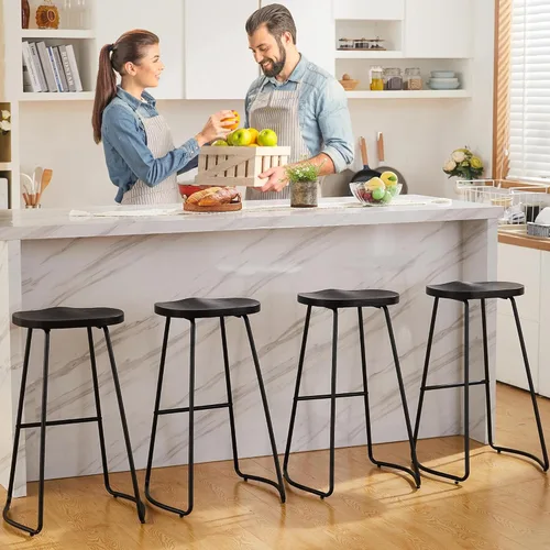 Miniatura 27 de HeuGah Juego de 2 taburetes de bar, taburetes de bar de 26" de altura de mostrador con pata de metal, taburetes de bar rústicos sin respaldo