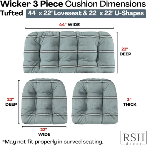 Miniatura 95 de RSH DECOR: Sunbrella 3-Piece Tufted Wicker Cushion Set 44" x 22" & 22" x 22" Outdoor Loveseat & U-Shaped Seat Cushions Crafted with