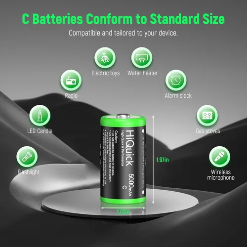 Miniatura 6 de HiQuick Baterías C recargables con cargador, cargador de batería universal LCD de 4 bahías para baterías Ni-MH Ni-CD AA AAA C D de 1.2 V