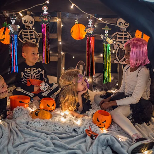 Miniatura 6 de codree 4 decoraciones colgantes de calavera de azúcar del día de los muertos, 27.5 x 5 pulgadas de diámetro de los muertos, decoraciones colgantes