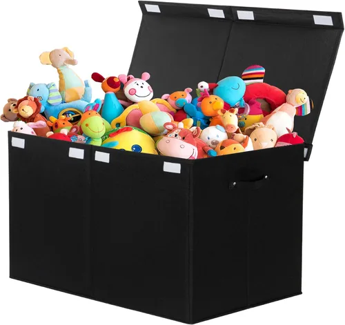 popoly Caja grande de juguetes de 122L con tapa, organizador plegable de almacenamiento de juguetes con divisor extraíble para niños, niños, niñas,