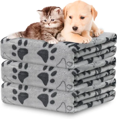 Manta Suave para Perros para Perros Grandes - Manta Mullida para Mascotas para Gatos y Cachorros, Manta Reversible con Diseño de Huellas de Pata gris