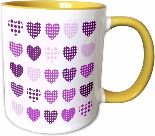 Miniatura 12 de 3dRose Taza de café, tamaño: 15 onzas, patrón de corazones de lunares morados y blancos en una fila, divertido regalo de taza de café