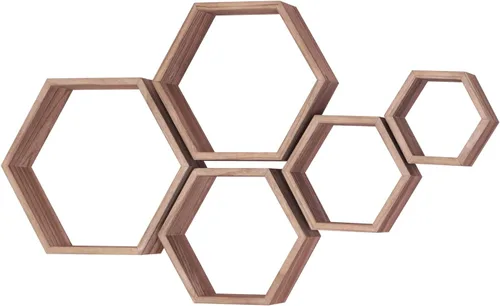 Miniatura 20 de PHOENANCEE - Estantes flotantes hexagonales, juego de 3 estantes de nido de abeja, estantes de pared de madera estilo granja para almacenamiento