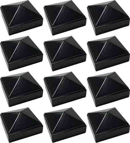 Miniatura 18 de Tapa de poste piramidal de aluminio de 3 x 3 pulgadas para postes de metal, ajuste a presión, color negro con recubrimiento en polvo, resistente al