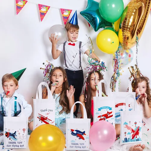 Miniatura 2 de Ferraycle 24 bolsas de regalo de fiesta de avión con asas, bolsas de regalo de avión con asas, suministros de cumpleaños, cajas de golosinas, base