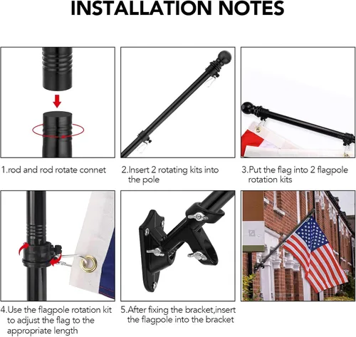 Miniatura 6 de Yeesun Mástil de bandera para casa con bandera estadounidense de 3 x 5, montaje en pared de 6 pies con soporte para porche del hogar, decoración al