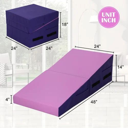 Miniatura 6 de Cuña de gimnasia, 48 x 24 pulgadas para gimnasia, tapete de cuña de gimnasia con superficie de PVC antideslizante y asa, tapete de queso para Rosado