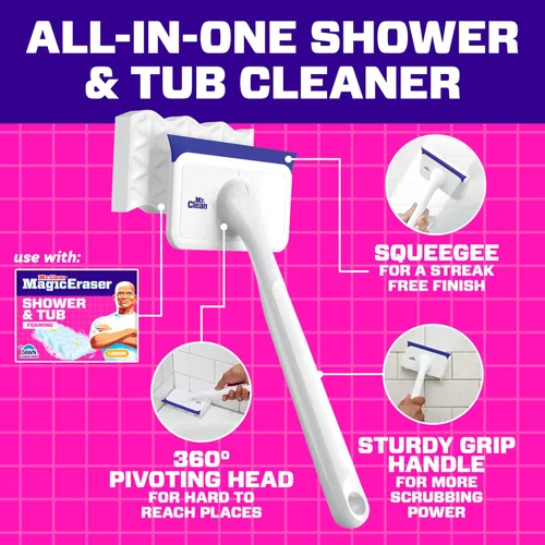 Miniatura 8 de Mr. Clean Borrador mágico para ducha y tina, limpiador de baño, limpiador de baño todo en uno, kit inicial de limón, 1 limpiador y 2 borradores