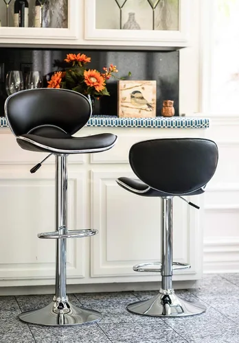 Miniatura 10 de Vogue Furniture Direct Taburetes de Bar Ajustables de Cuero PU, Taburetes Modernos Giratorios de Elevación Neumática con Respaldo, Sillas de Altura
