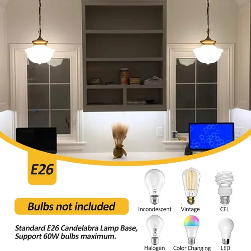 Miniatura 6 de youngrender Accesorios de Lámpara Colgante Estilo Escuela, Lámpara Colgante de Cristal Lechoso Dorado de Latón de 9", Iluminación Colgante de Techo