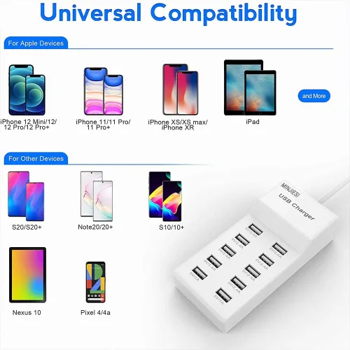 Miniatura 5 de Estaciones de carga USB 50w10A 10 puertos múltiples bloque de carga/tira USB de alimentación para iPhone, Android, smartphone, tableta, reloj