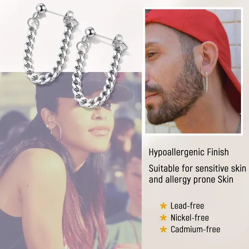 Miniatura 3 de Aretes colgantes de acero inoxidable para hombres y mujeres, chapados en oro de 18 quilates, aretes colgantes con bisagras, aretes de cadena larga