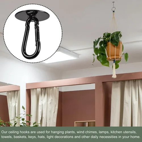 Miniatura 5 de YOKIVE 3 ganchos para colgar en el techo, gancho a presión con placa redonda para colgar plantas, ideal para oficina, hogar, uso diario