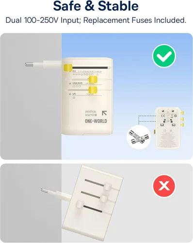 Miniatura 5 de Baseus Adaptador de viaje universal de 70 W con cable retráctil, adaptador de enchufe internacional 6 en 1, cargador de pared USB-C PD de carga