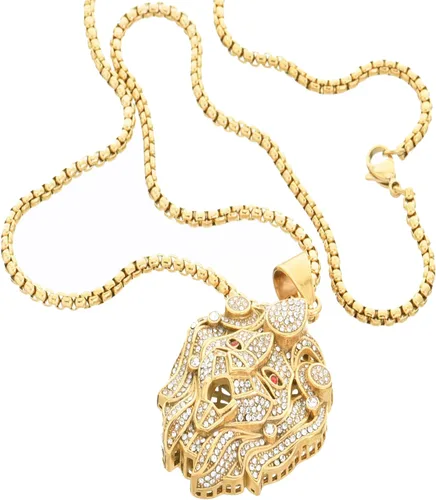 Miniatura 3 de Collar de cadena SCP para hombre con cabeza de león chapado en oro de acero inoxidable chapado en plata de 20 pulgadas