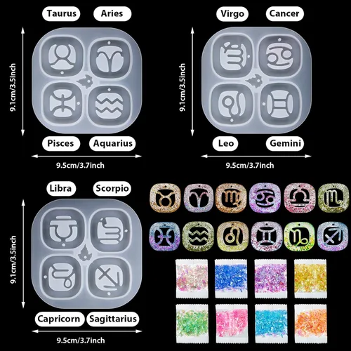 Miniatura 2 de 3 piezas de signos del zodiaco llaveros de resina moldes de silicona con agujero de constelación colgante de silicona epoxi resina UV molde