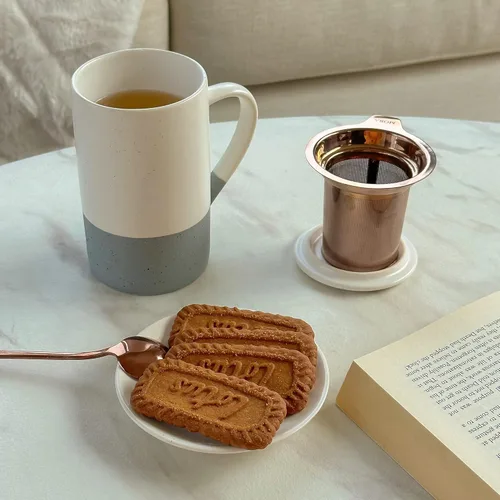 Miniatura 5 de Taza de Té Mora Ceramics con Infusor de Hojas Sueltas, Cuchara y Tapa, 12 oz, Taza de Café Apta para Microondas y Lavavajillas - Esmalte Cerámico