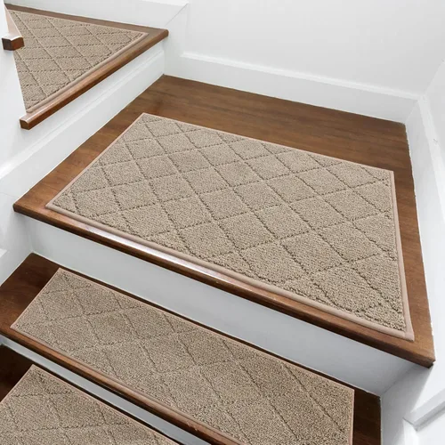 Miniatura 4 de COSY HOMEER - Alfombra antideslizante para escaleras, para interiores y escalones de madera, para niños y perros, 100 % poliéster, base de Beige
